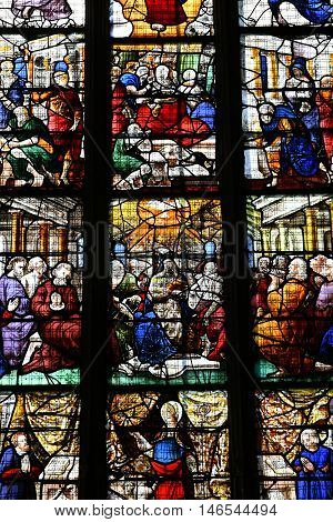 Buchy France - june 23 2016 : stained glass window in the Notre Dame church