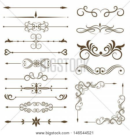 Antique decorative elements, and scroll elements, set page dividers. Vector illustration