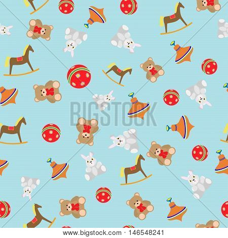 Seamless children pattern with toys on a blue background