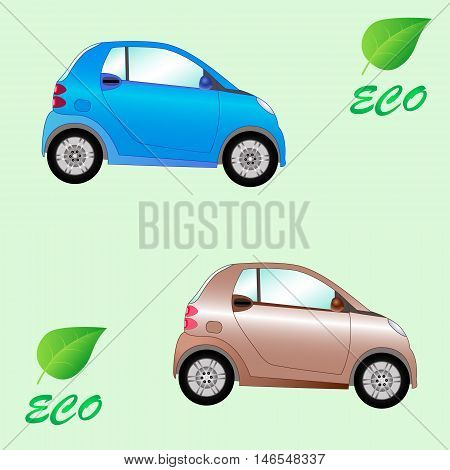 Vector illustration of a set of environmentally friendly electric cars on a light background