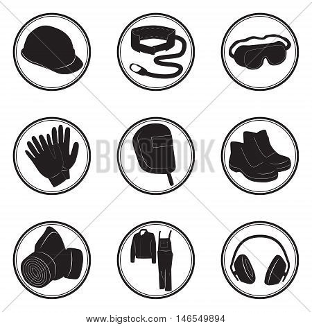 Set of icons personal protective equipment vector illustration in black color