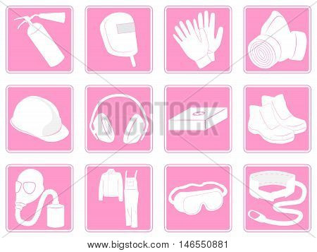 Vector illustration of set icons protective equipment in industry