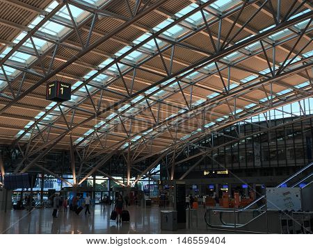 HAMBURG, GERMANY - AUG 28: Hamburg Airport (Flughafen Hamburg) in Germany, as seen on Aug 28, 2016. It is the fifth-busiest of Germany's commercial airports measured by the number of passengers.