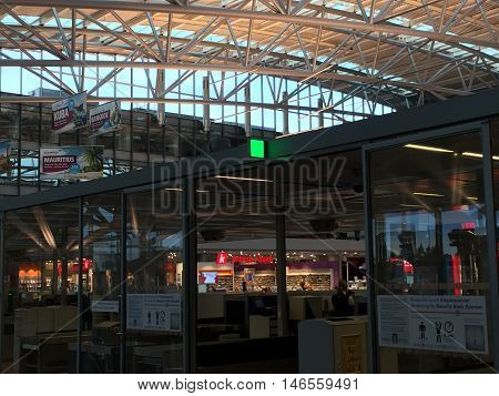 HAMBURG, GERMANY - AUG 28: Hamburg Airport (Flughafen Hamburg) in Germany, as seen on Aug 28, 2016. It is the fifth-busiest of Germany's commercial airports measured by the number of passengers.