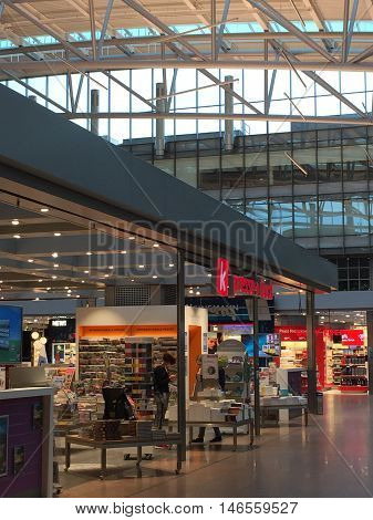 HAMBURG, GERMANY - AUG 28: Hamburg Airport (Flughafen Hamburg) in Germany, as seen on Aug 28, 2016. It is the fifth-busiest of Germany's commercial airports measured by the number of passengers.