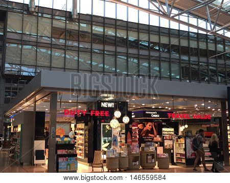 HAMBURG, GERMANY - AUG 28: Hamburg Airport (Flughafen Hamburg) in Germany, as seen on Aug 28, 2016. It is the fifth-busiest of Germany's commercial airports measured by the number of passengers.