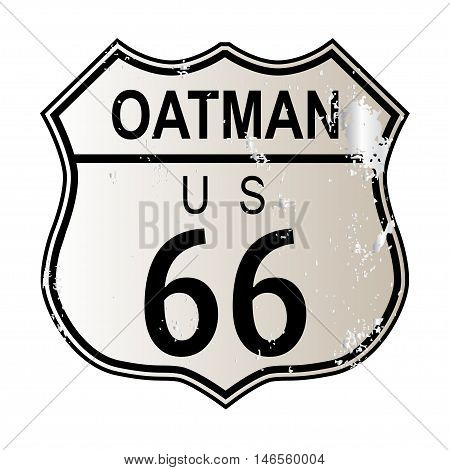 Oatman Route 66 traffic sign over a white background and the legend ROUTE US 66