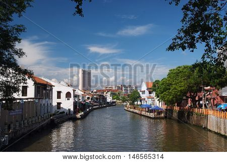 Malacca river in downtown malacca city, Malaysia.