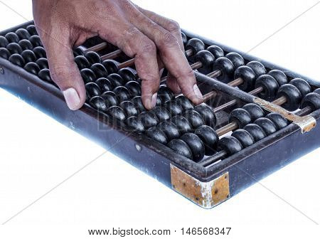 The Antique wooden abacus to calculate on white background.