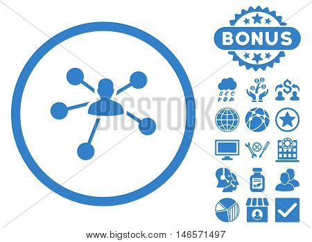 Person Relations icon with bonus. Vector illustration style is flat iconic symbols, cobalt color, white background.