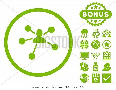 Person Relations icon with bonus. Vector illustration style is flat iconic symbols, eco green color, white background.