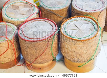 Wicker on rice (Kratip rice) Thai traditional rice box