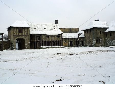 Old deserted village ruins in the middle of the winter