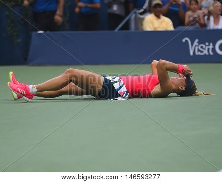 NEW YORK - SEPTEMBER 10, 2016:Two times Grand Slam champion Angelique Kerber of Germany celebrates victory after her final match at US Open 2016 at Billie Jean King National Tennis Center in New York