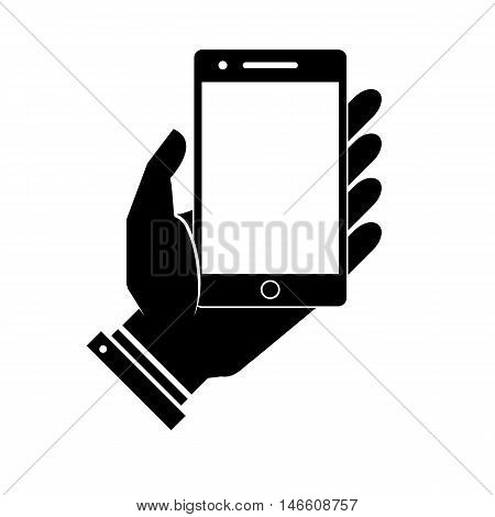 Mobile phone touch screen in hand. Vector illustration.
