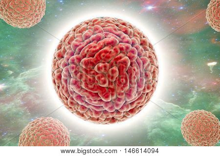 Zika viruses on colorful space background, viruses which cause Zika fever found in Brazil. Zika fever in pregnant women leads to microcephaly in fetus. Elements of this image furnished by NASA