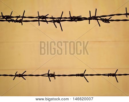 Old and rusty barbed wire on the fence