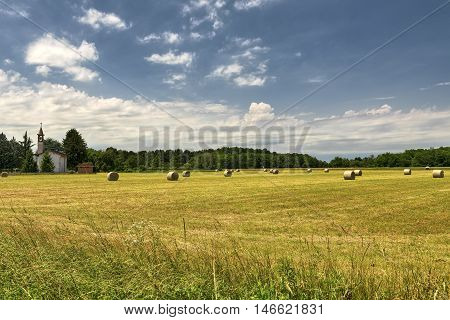 Country landscape and little church near Gorla Minore (Varese Lombardy Italy) at summer