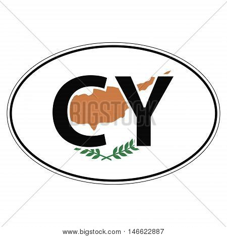 Sticker on car oval, ellipse, flag Cyprus with the inscription CY vector for print or website design for language buttons