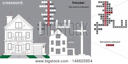 illustration on the theme of a crossword puzzle: part of the house and the main word - construction