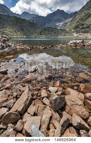 Amazing landscape with Reflection of Irechek and Musala peak in Musalenski lakes,  Rila mountain, Bulgaria