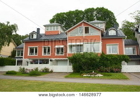 Naantali, Finland - 06 July , 2015: Cloudy Summer Day On The Historic Quarter Of Naantali