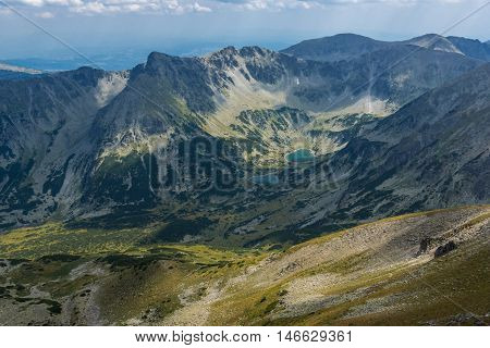Dark clouds over Marichini Lakes, Landscape from Musala Peak, Rila mountain, Bulgaria