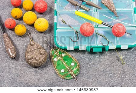 Carp Hook Boilies on black background - close up.
