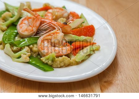 Stir-fried vegetable with shrimp is Thai food for meal time.