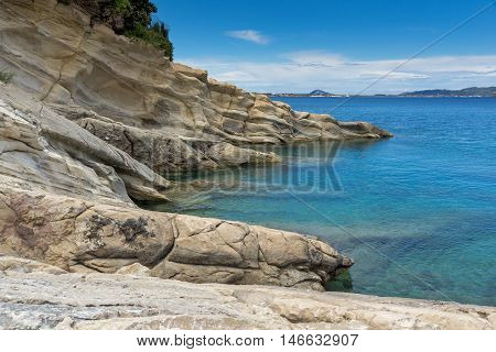 Panorama of marathia beach at Zakynthos island, Greece