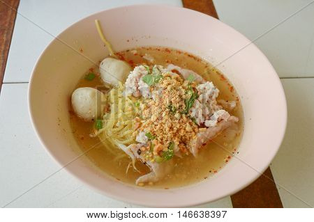 close up spicy tomyum noodles - Thailand healthy food