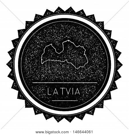 Latvia Map Label With Retro Vintage Styled Design. Hipster Grungy Latvia Map Insignia Vector Illustr