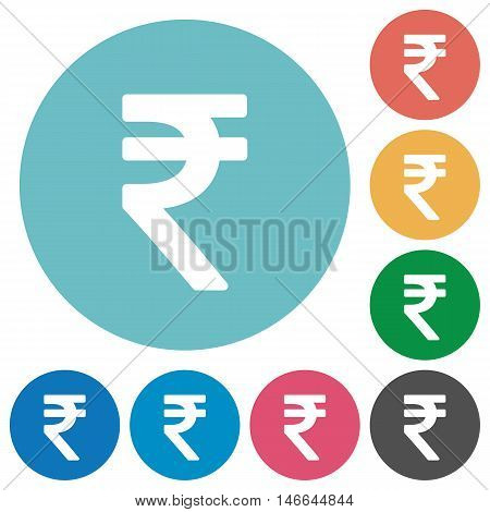 Flat Indian Rupee sign icon set on round color background.