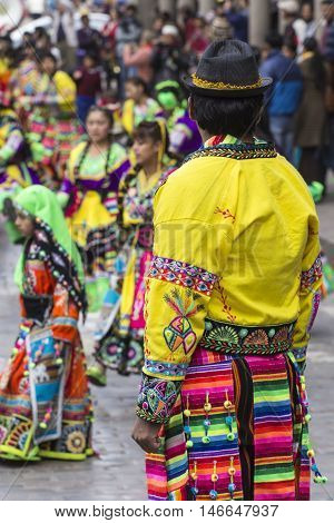 Cusco - Peru - June 06, 2016 : Peruvian Dancers At The Parade In Cusco. People In Traditional Clothe