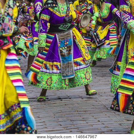 Cusco - Peru - June 06, 2016 : Peruvian Dancers At The Parade In Cusco. People In Traditional Clothe