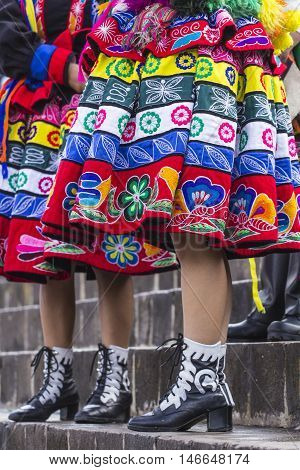 Cusco - Peru - June 06, 2016 : Peruvian Dancers At The Parade In Cusco. People In Traditional Clothe