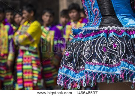 Cusco - Peru - June 06, 2016 : Peruvian Dancers At The Parade In Cusco. People In Traditional Clothe