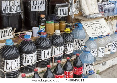 Areni - Armenia - May 01, 2016: Local Wine Sellers At Areni, Aremenia.