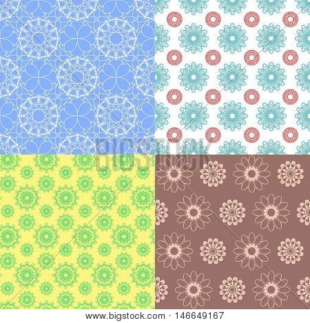 Geometric spirograph seamless patterns. Delicate design backgrounds. Seamless texture with floral elements. Vector background for use in design, web site, packaging, textiles, wallpaper, paper