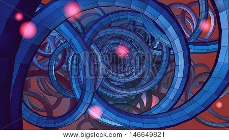 Abstract spiral wire background with technology or sci fi conceptual on blue and red tone