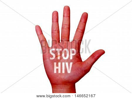 isolated stop hiv written on woman hand
