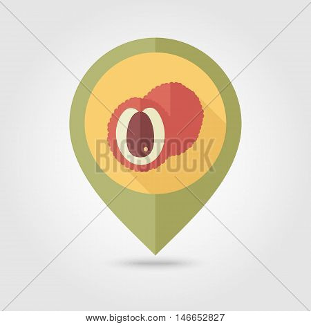 Lychee flat vector pin map icon. Map pointer. Map markers. Tropical fruit. Vector illustration eps 10
