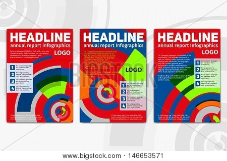 Report with diagrams infographics. Red brochure template layout, cover design annual report, magazine, flyer, leaflet in A4 for business and construction. Vector illustration.