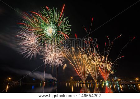 Fireworks display to celebrate 122 years of Udon Thani Thailand.