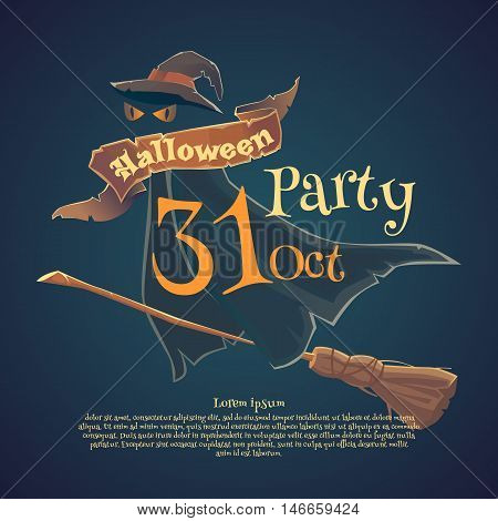 Sticker and poster Happy Halloween. Night party and disco. Vector illustration.