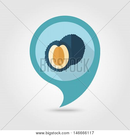 Lychee flat vector pin map icon. Map pointer. Map markers. Tropical fruit. Vector illustration eps 10