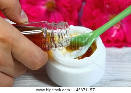 Enrich your face and body cream with natural oil hylauronic acid or proteins