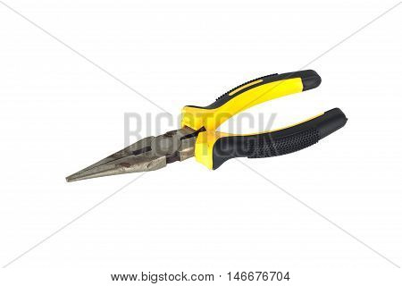 Yellow Pliers isolated on a white background.