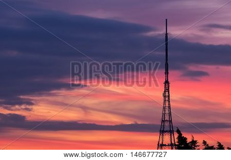 Crystal Palace transmitting station at dusk, Bromley, London, UK