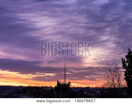 Crystal Palace transmitting station at dusk, Bromley, London, UK